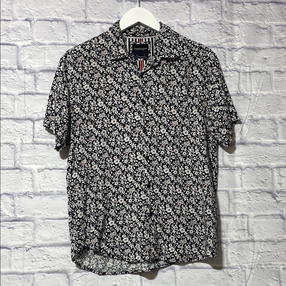 Denim & Flower Black and White Floral Men's Shirt